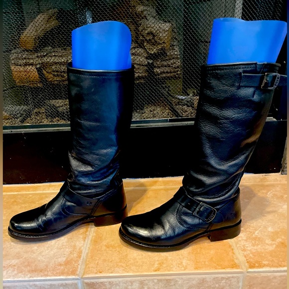 Frye Veronica Slouch Boots Black Leather Size 7.5 - Picture 1 of 14